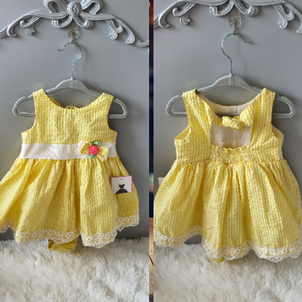 Rare Editions Yellow Seersucker Dress 12months